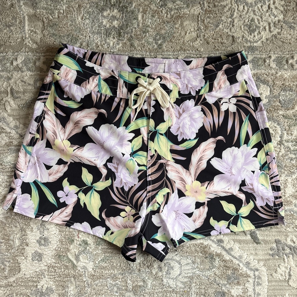 Billabong Shadow Tropical Board Shorts Women's Large Black Floral NWT